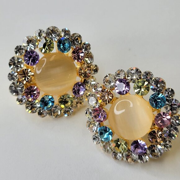 Colorful Crystal Round Earrings - Picture 5 of 10